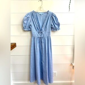 Hill House Sabrina Blue Plaid Puff Sleeve Dress